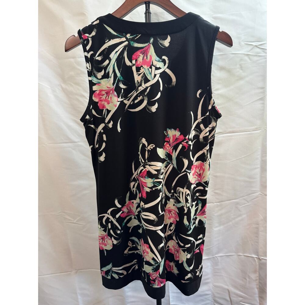 White House Black Market Sleeveless Tunic Blouse Black Floral Women's Large